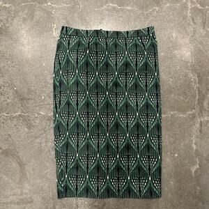 Chloe Stora Green Straight Pencil Skirt Patterned sz FR 38 US 6